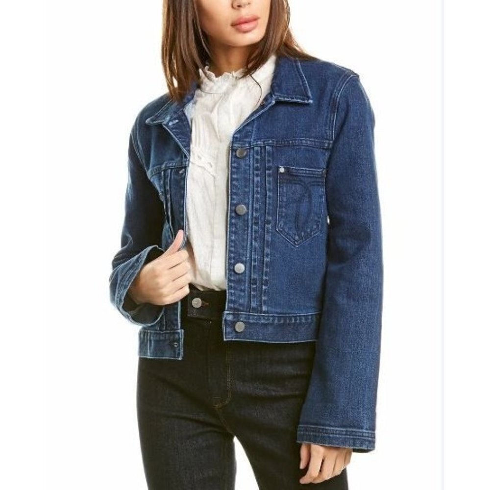BLDWN Leon Denim Jacket Flare Sleeves Button Down Slim Fit Womens Small NWT